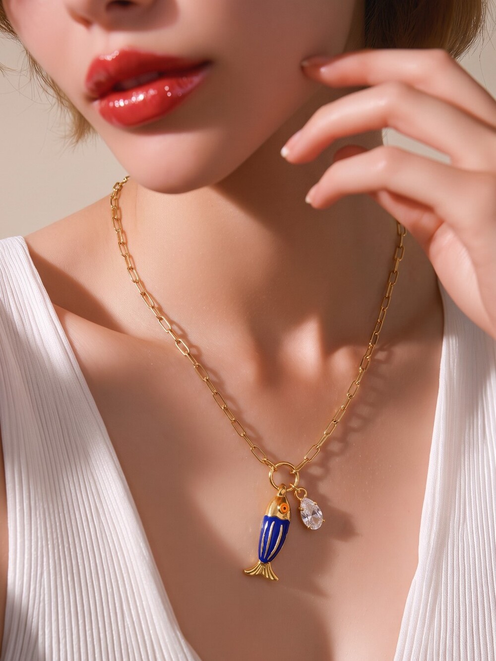 Mayamar Blue Fish and Crystal Charm Necklace & Gift Bag